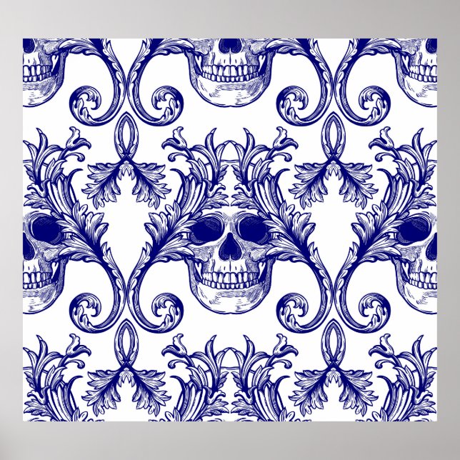 Bohemian damask, skull seamless ornament. poster (Front)