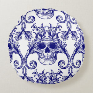 Bohemian damask, skull seamless ornament. round cushion