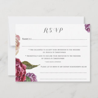 Bohemian Dark Floral Customised Wedding RSVP Card