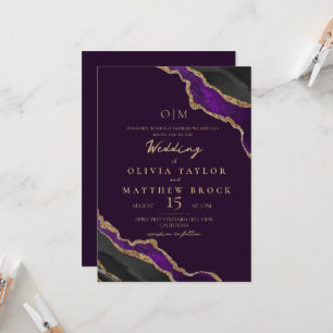 Bohemian Dark Purple Stylish Wedding Invitation