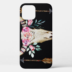 Bohemian Deer Skull Watercolor Art iPhone 12 Case