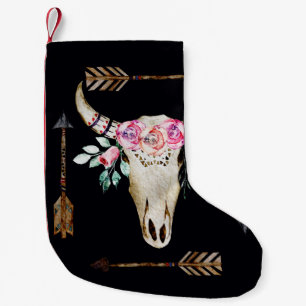 Bohemian Deer Skull Watercolor Art Small Christmas Stocking