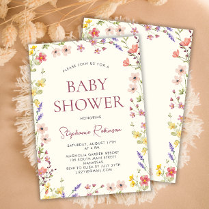 Bohemian Delicate Wildflower Girl Baby Shower Invitation