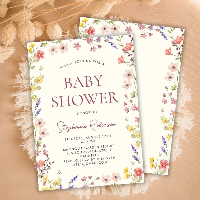 Bohemian Delicate Wildflower Girl Baby Shower Invitation (Creator Uploaded)