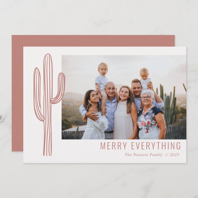 Bohemian Desert Cactus Family Photo Holiday Card (Front/Back)