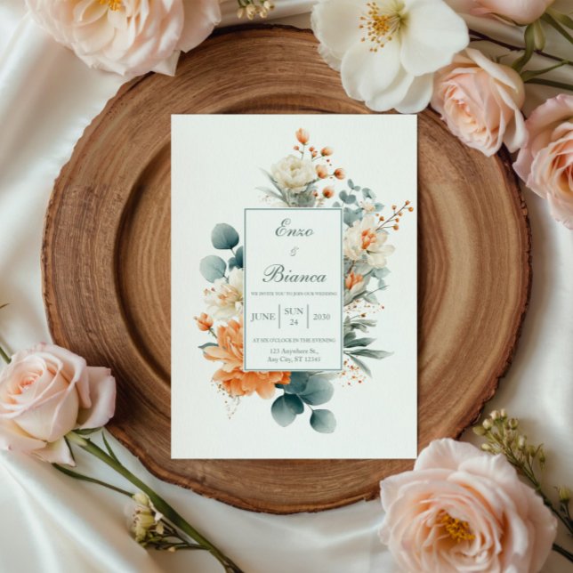 Bohemian Desert Rose Terracotta Wedding Invitation (Creator Uploaded)