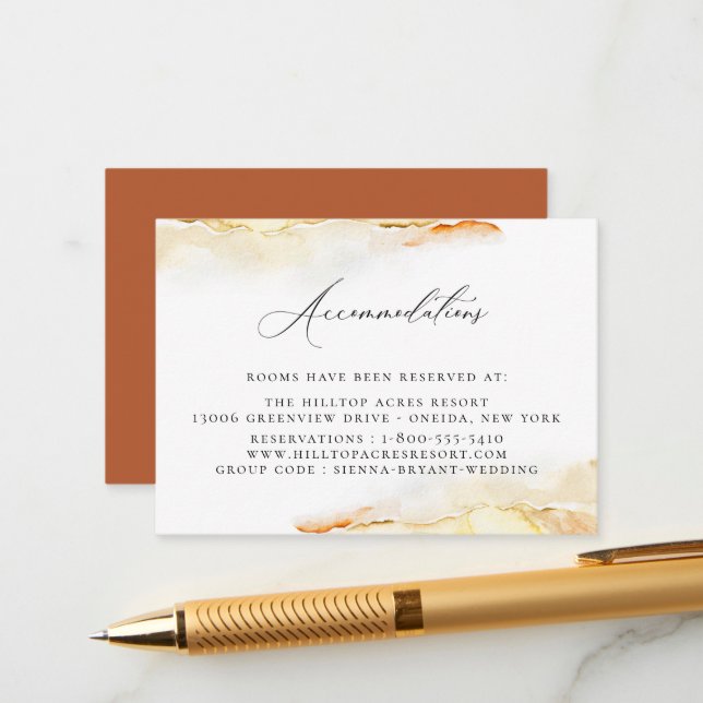 Bohemian Desert Watercolor Wedding Accommodations Enclosure Card (Front/Back In Situ)