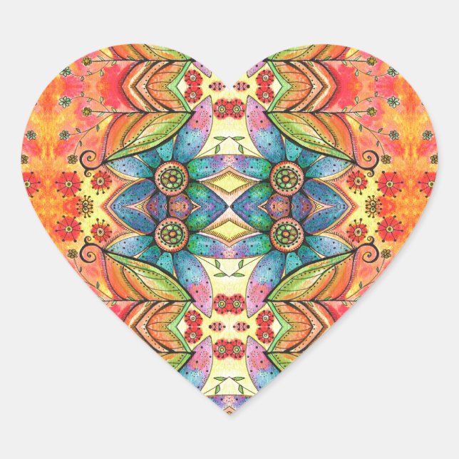 Bohemian Design Colourful Pattern Heart Sticker (Front)