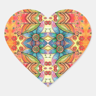Bohemian Design Colourful Pattern Heart Sticker