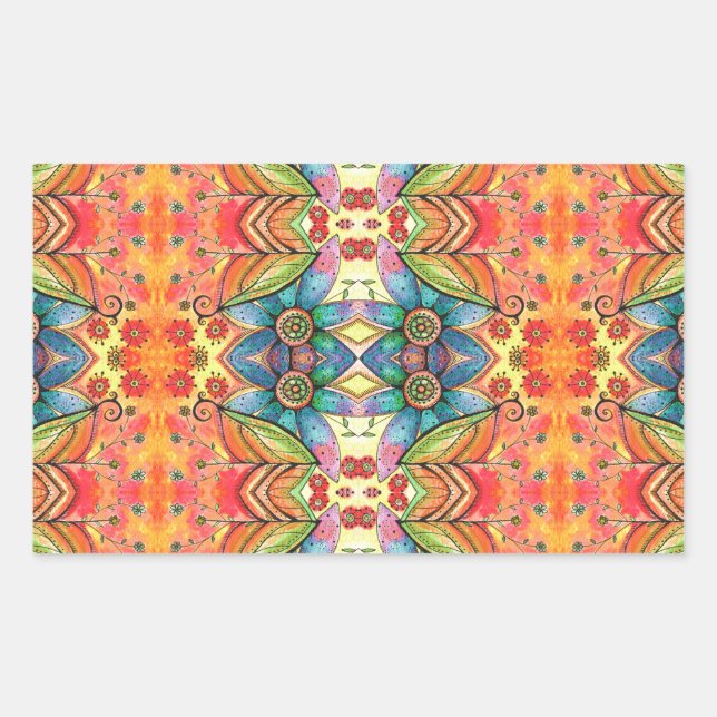 Bohemian Design Colourful Pattern Rectangular Sticker (Front)