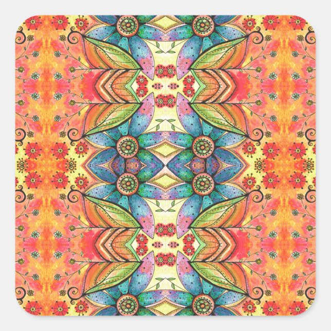 Bohemian Design Colourful Pattern Square Sticker (Front)