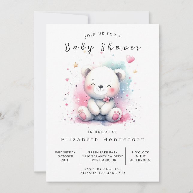 Bohemian Digital Bear Baby Shower Invitation (Front)