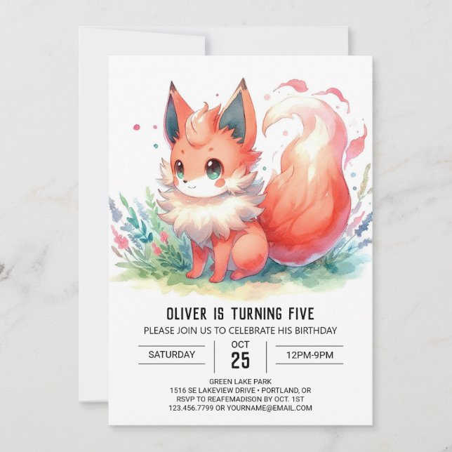  Bohemian Digital Fox Birthday Invitation (Front)