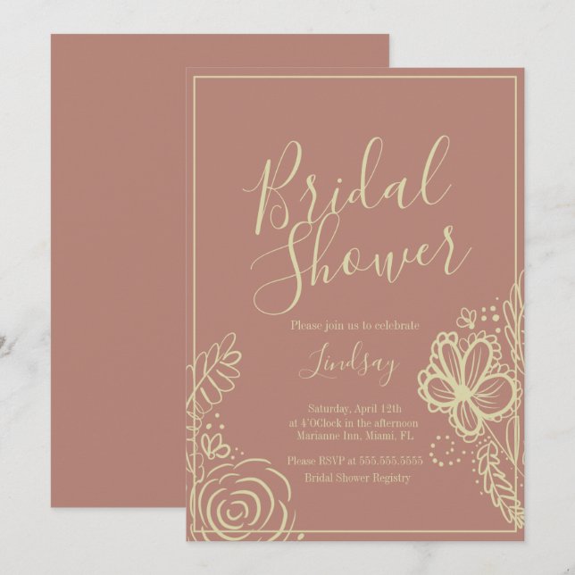 Bohemian Doodles Bridal Shower Earthy Tone Invitation (Front/Back)