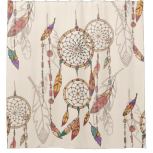 Bohemian Dream Catcher Seamless Hand-Drawn Shower Curtain