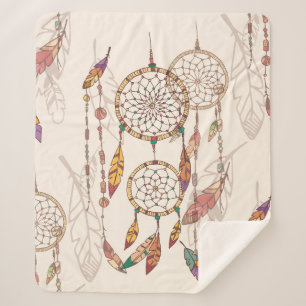 Bohemian dream catcher with beads and feathers, se sherpa blanket