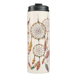 Bohemian dream catcher with beads and feathers, se thermal tumbler
