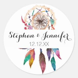 Bohemian Dreamcatcher in Vibrant Watercolor Paint Classic Round Sticker