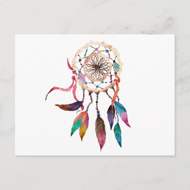Bohemian Dreamcatcher in Vibrant Watercolor Paint Postcard (Front)