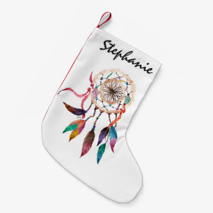 Bohemian Dreamcatcher in Vibrant Watercolor Paint Small Christmas Stocking
