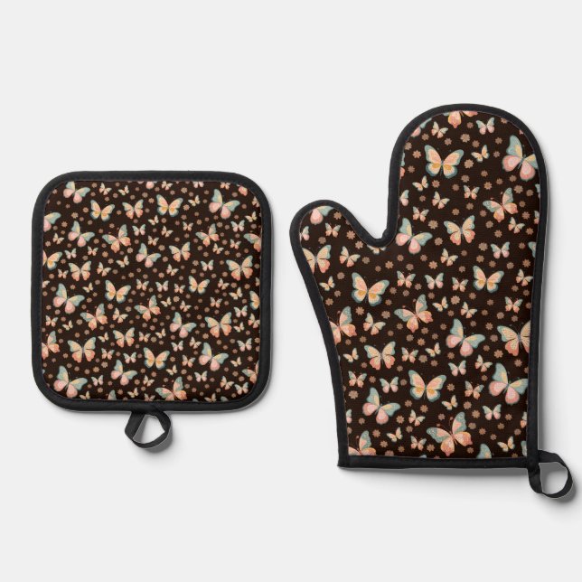Bohemian dreams of butterflies and flowers on. oven mitt & pot holder set (Front)