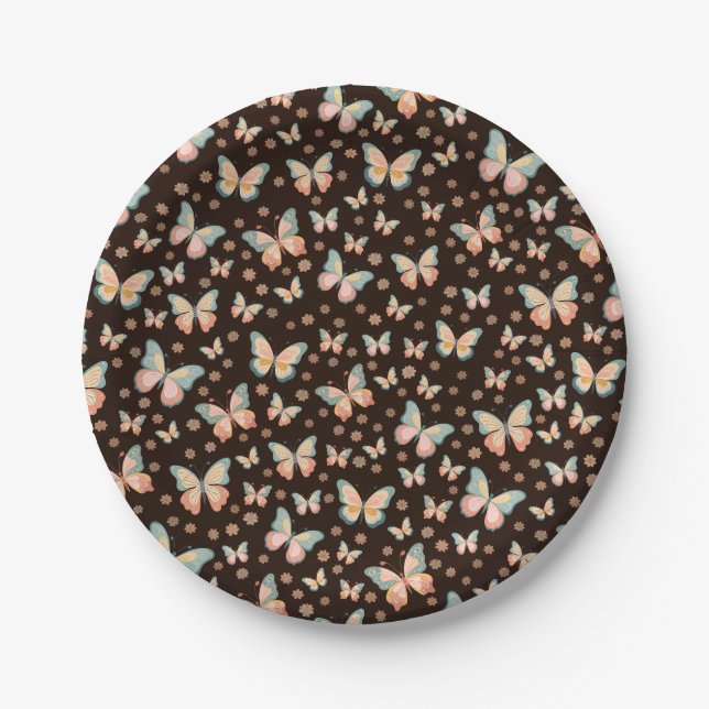 Bohemian dreams of butterflies and flowers on. paper plate (Front)