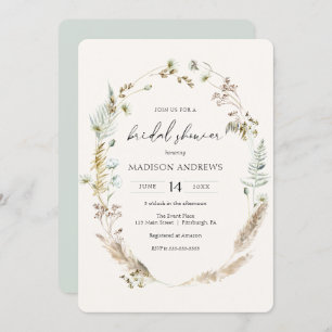Bohemian Dried Bouquet Blue Bridal Shower Invitation