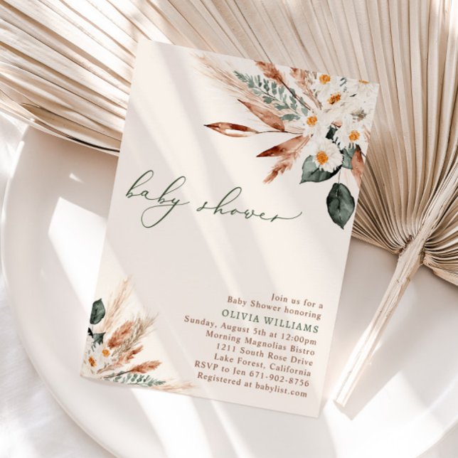 Bohemian Dried Floral Greenery Baby Shower Invitation (Creator Uploaded)