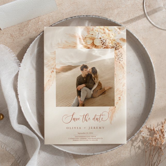Bohemian Dried Flowers and Pampas Grass Photo Invitation (Creator Uploaded)