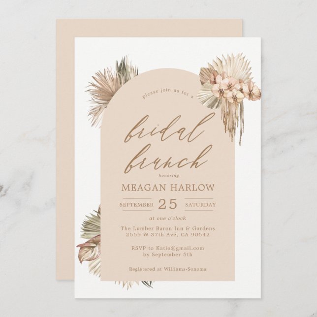 Bohemian Dried Palm Leaves Bridal Brunch Invitation (Front/Back)