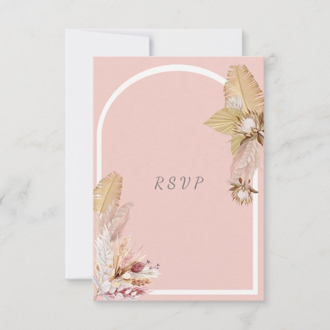  Bohemian Dried Palm & Pompas Grass  RSVP Card (Front)