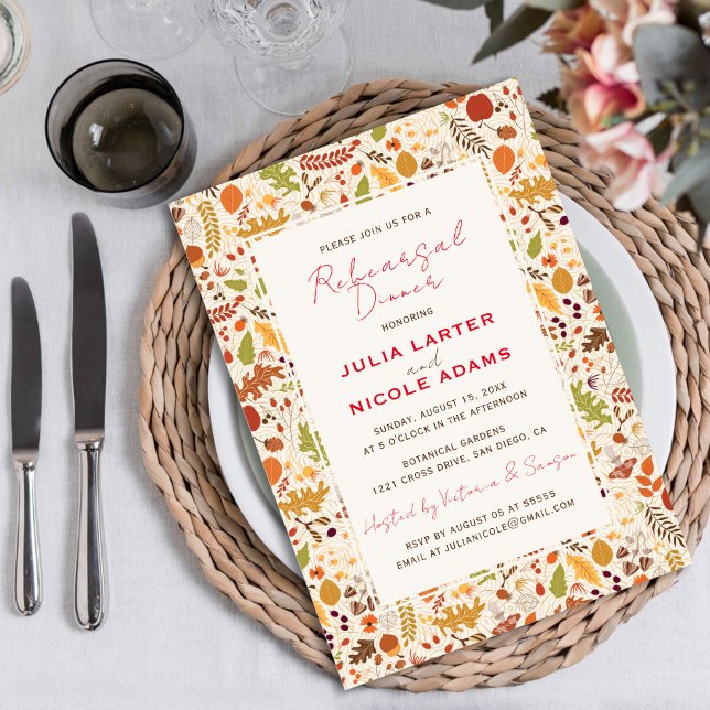 Bohemian Dried Rustic Autumn Fall Rehearsal Dinner Invitation (Creator Uploaded)
