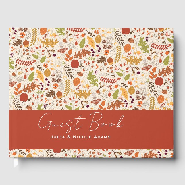 Bohemian Dried Rustic Floral Autumn Falls Wedding Guest Book (Front)