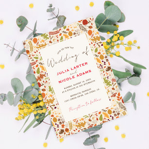 Bohemian Dried Rustic Floral Autumn Falls Wedding Invitation