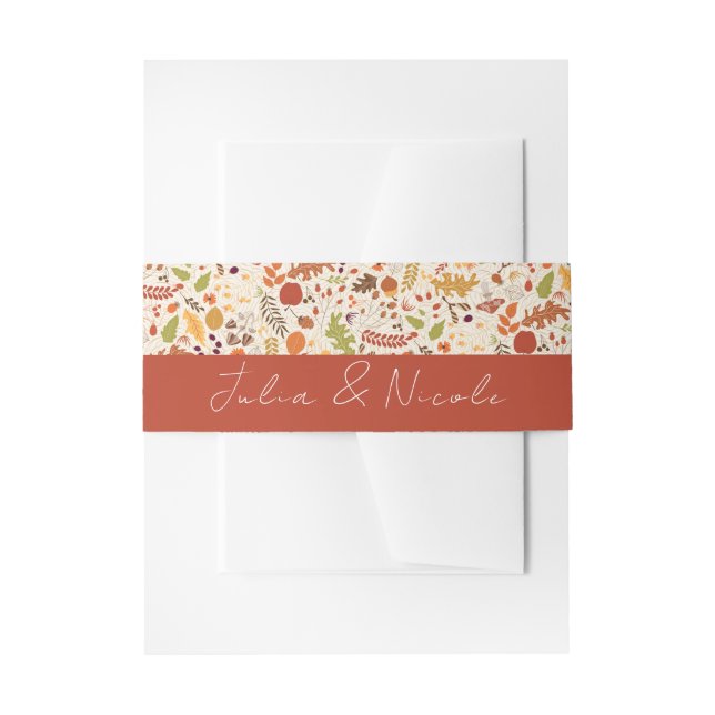 Bohemian Dried Rustic Floral Autumn Falls Wedding Invitation Belly Band (Front Example)