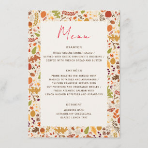 Bohemian Dried Rustic Floral Autumn Falls Wedding Menu