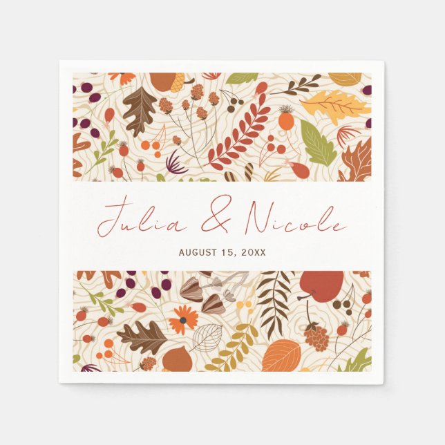 Bohemian Dried Rustic Floral Autumn Falls Wedding Napkin (Front)