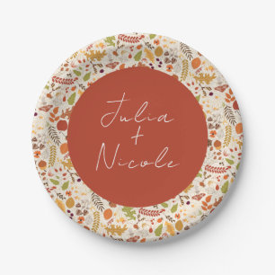Bohemian Dried Rustic Floral Autumn Falls Wedding Paper Plate
