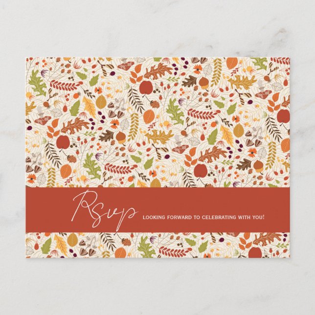 Bohemian Dried Rustic Floral Autumn Falls Wedding Postcard (Front)