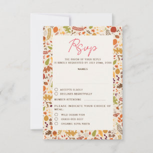Bohemian Dried Rustic Floral Autumn Falls Wedding RSVP Card