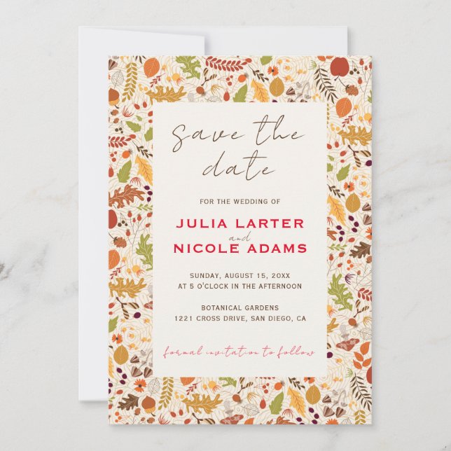 Bohemian Dried Rustic Floral Autumn Falls Wedding Save The Date (Front)