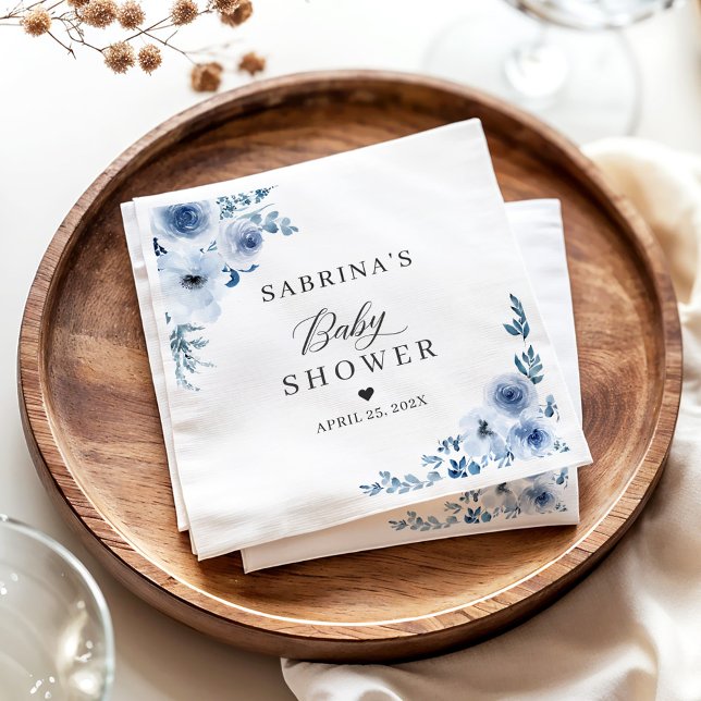 Bohemian Dusty Blue Floral Baby Shower Napkin (Creator Uploaded)