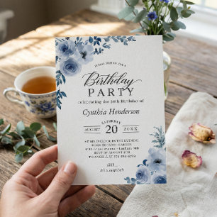 Bohemian Dusty Blue Floral Birthday Party Invitation