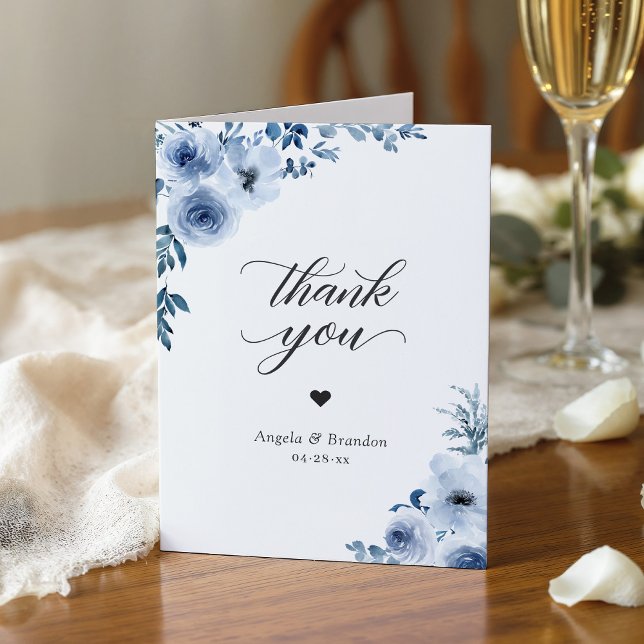Bohemian Dusty Blue Floral Trendy Stylish Thank You Card (Creator Uploaded)