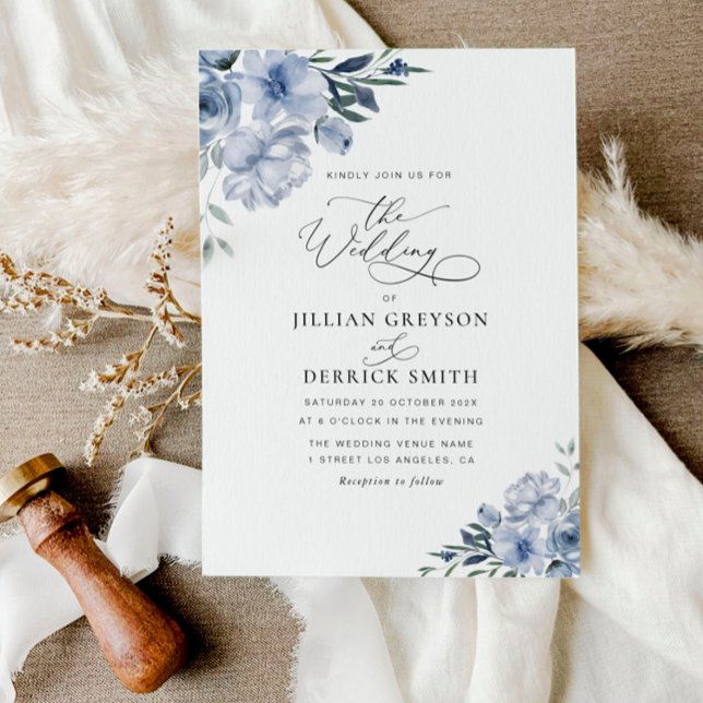 bohemian dusty blue floral wedding invitation (Creator Uploaded)