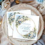 Bohemian dusty blue flowers gold frame bridal napkin<br><div class="desc">✅ For matching items search 237Y in my collections ✅ Celebrate in style with these elegant bridal shower paper napkins featuring watercolor dusty blue flowers, soft eucalyptus greenery, and a shimmering gold glitter frame. Designed with romantic script lettering, this boho floral theme is perfect for modern, chic, or garden bridal...</div>