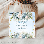 Bohemian Dusty Blue Gold Frame Wedding Favour Tag<br><div class="desc">✅ For matching items search 210W in my collections ✅ Add the perfect finishing touch to your wedding favours with this elegant watercolor dusty blue and white floral thank you tag, beautifully accented by a woven gold glitter frame. Soft blue blossoms, creamy white petals, and delicate golden tones combine to...</div>