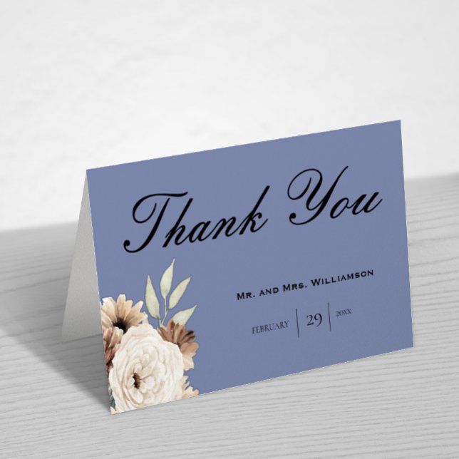 Bohemian Dusty Blue Natural Wildflowers Wedding  Thank You Card (Creator Uploaded)
