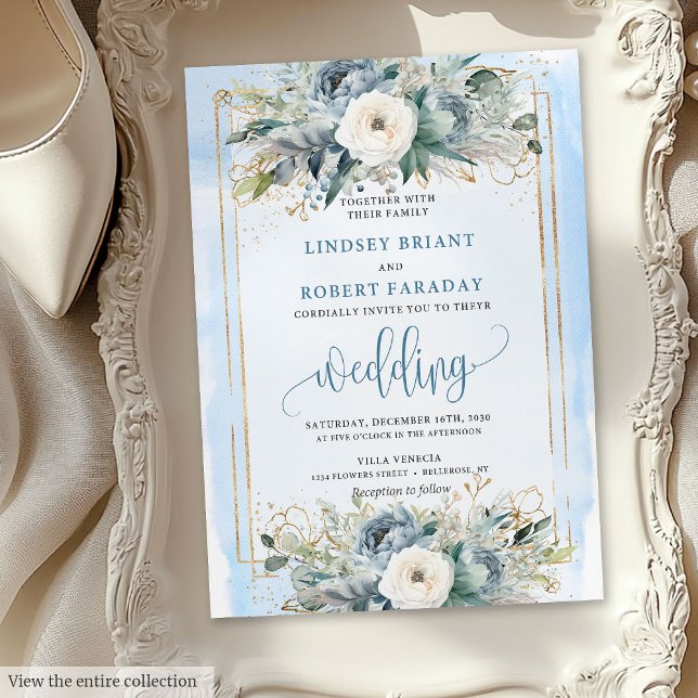 Bohemian dusty blue white flowers wedding invite (Bohemian dusty blue white flowers wedding invitation

)