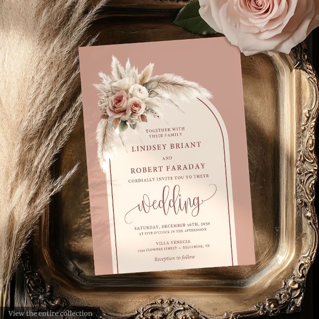 Bohemian Dusty Pink Pampas Arch Wedding Invitation (Bohemian Dusty Pink Pampas Arch Wedding Invitation)